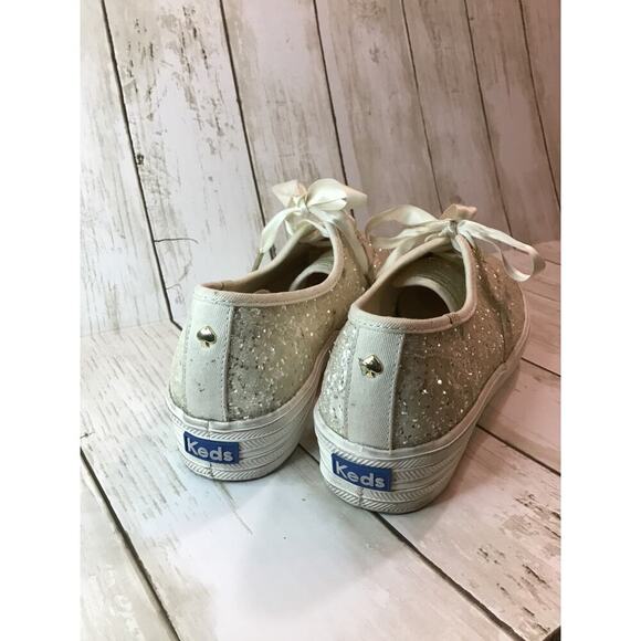 Kate Spade X New York Glitter Cream Keds Ribbon tie platform shoes size 9 - Picture 4 of 9